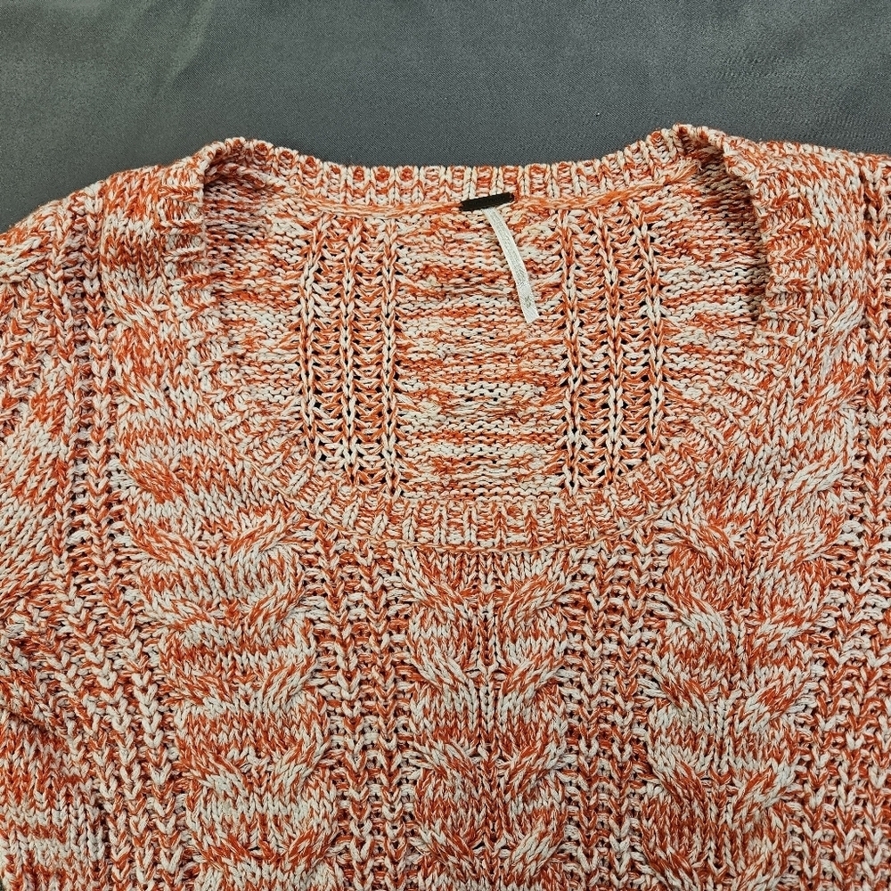 Free People Womens Size Medium Orange & White Knit Pullover Sweater